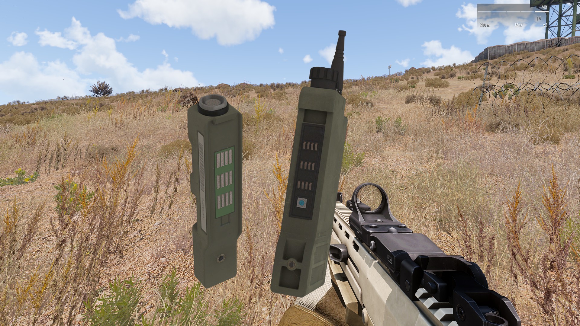 Diagrama de la radio 343 mostrando la batería desacoplada y el selector de bloques.